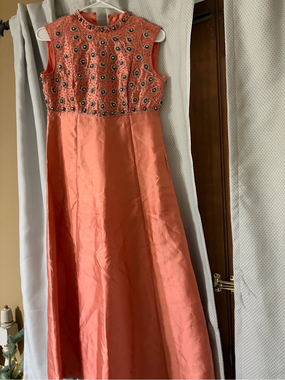 Coral Beaded Sleeveless Formal Wedding Dress